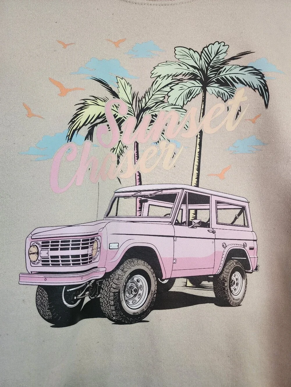 Womens Cream Graphic Crewneck Sweatshirt with Pink Truck